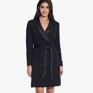 Adriana Papell black crepe  long sleeve dress with  tuxedo collar